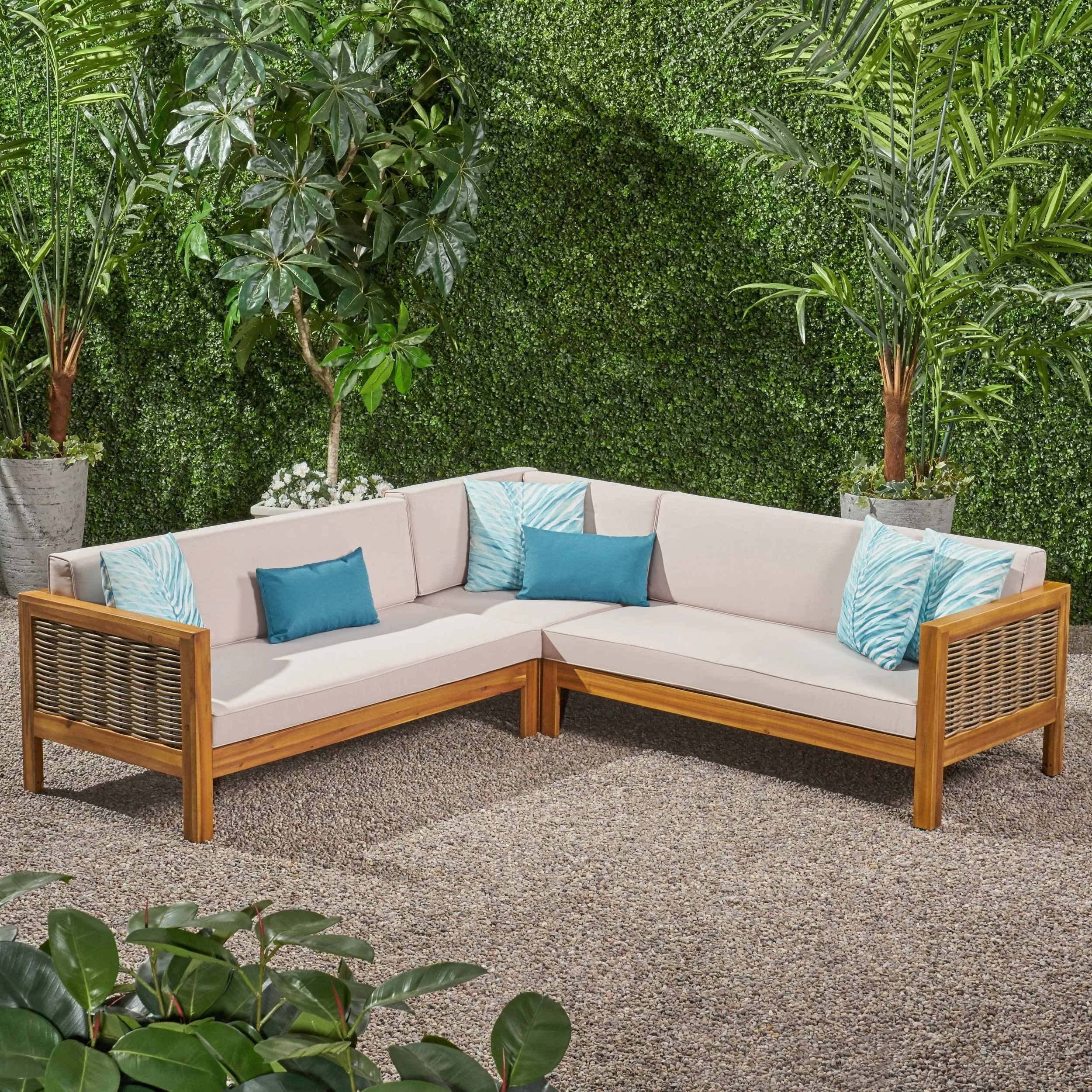 Outdoor Wood and Wicker 5 Seater Sectional Sofa Set - NH525903 serving bowl, serving dish