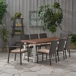 Outdoor Wood and Wicker 8 Seater Dining Set - NH056903 patio chairs, outdoor seating