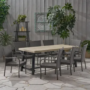Outdoor Wood and Wicker 8 Seater Dining Set - NH156903 patio chairs, outdoor seating