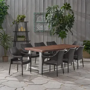 Outdoor Wood and Wicker 8 Seater Dining Set - NH546903 patio chairs, outdoor seating