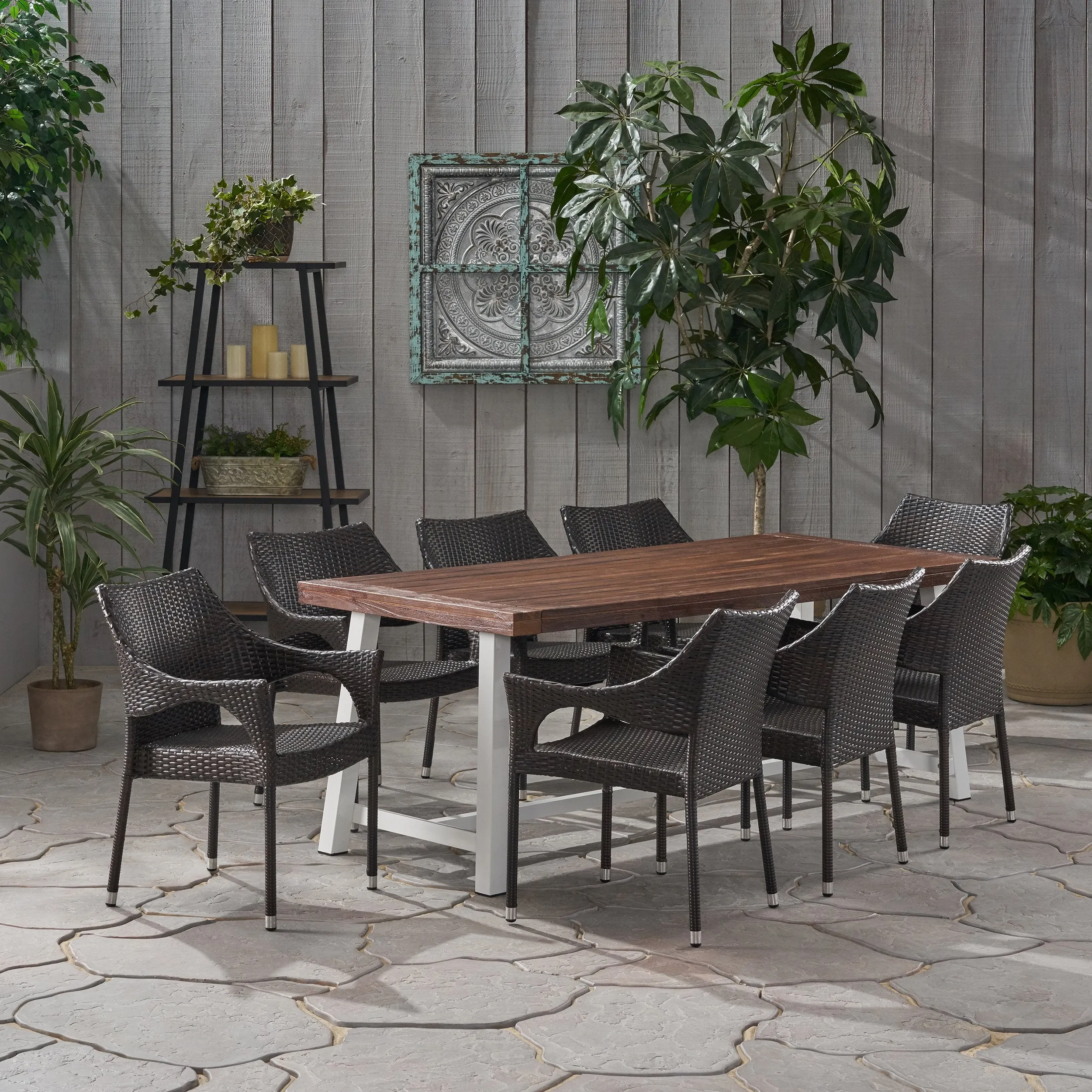 Outdoor Wood and Wicker 8 Seater Dining Set - NH546903 patio chairs, outdoor seating