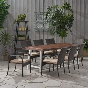 Outdoor Wood and Wicker 8 Seater Dining Set - NH746903 patio chairs, outdoor seating