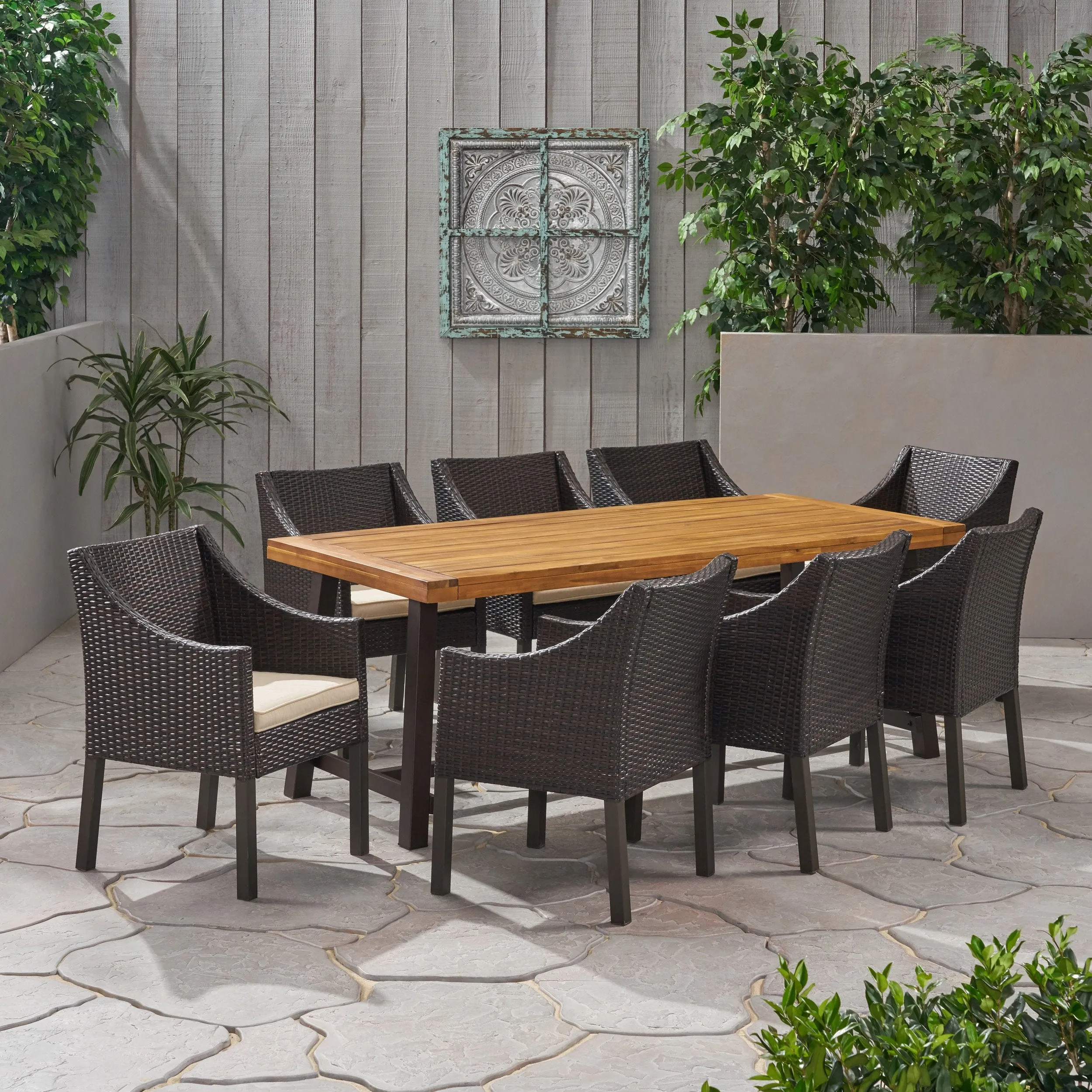 Outdoor Wood and Wicker 8 Seater Dining Set - NH836903 patio chairs, outdoor seating