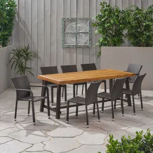 Outdoor Wood and Wicker 8 Seater Dining Set - NH936903 patio chairs, outdoor seating