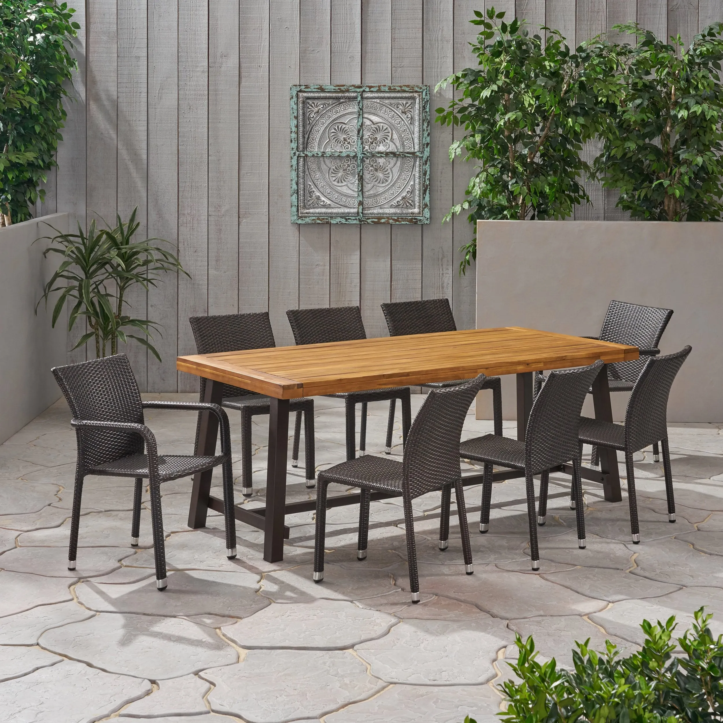 Outdoor Wood and Wicker 8 Seater Dining Set - NH936903 patio chairs, outdoor seating