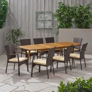 Outdoor Wood and Wicker Expandable 8 Seater Dining Set - NH416903 patio chairs, outdoor seating