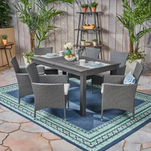 Outdoor Wood and Wicker Expandable Dining Set - NH354503 patio chairs, outdoor seating