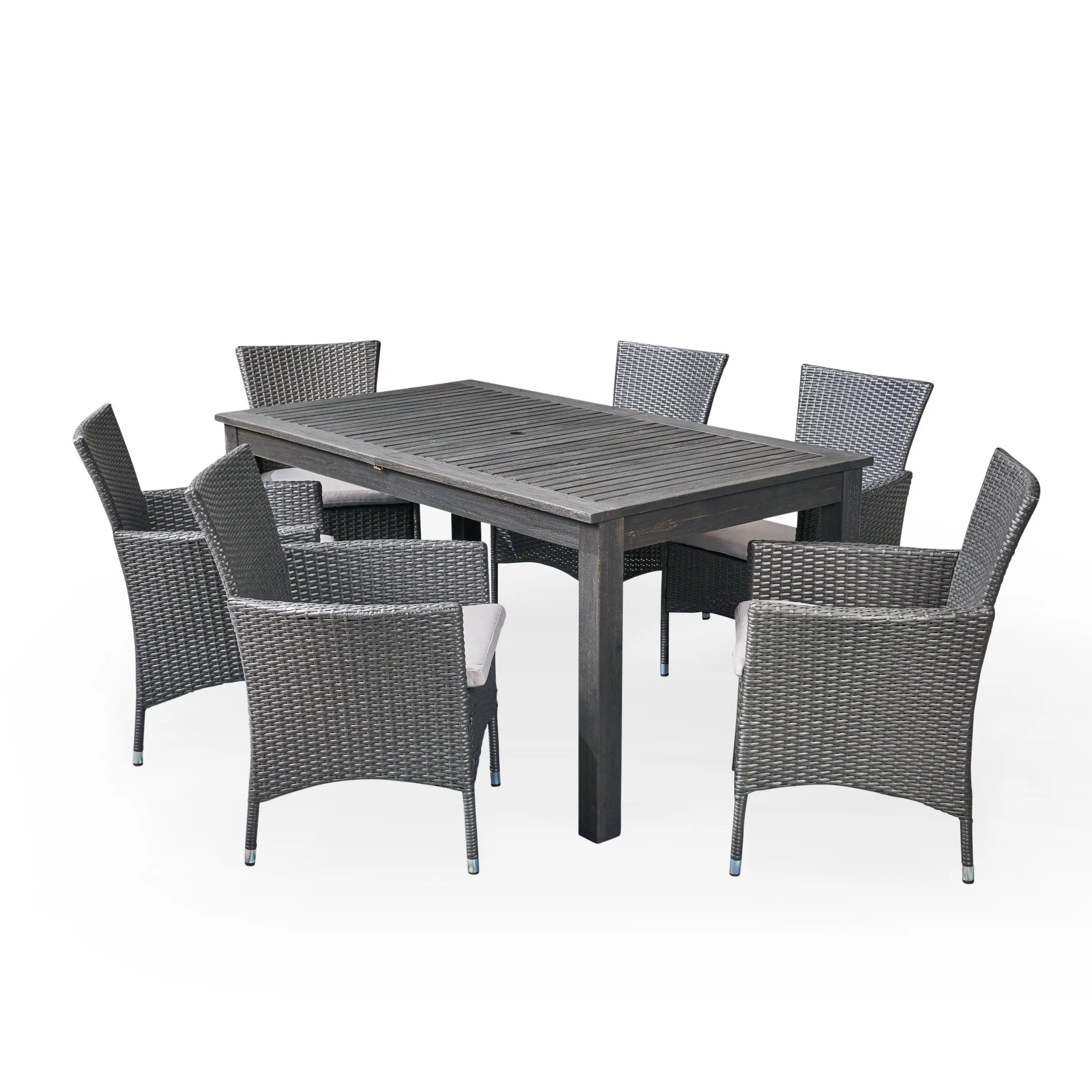 Outdoor Wood and Wicker Expandable Dining Set - NH354503