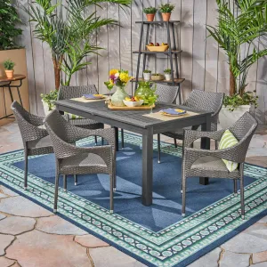 Outdoor Wood and Wicker Expandable Dining Set - NH754503 patio chairs, outdoor seating