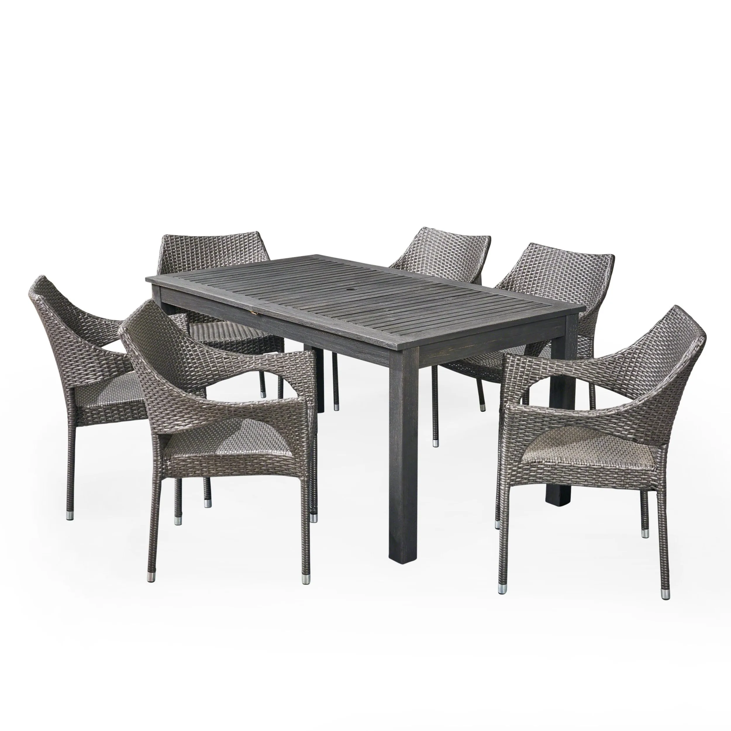 Outdoor Wood and Wicker Expandable Dining Set - NH754503