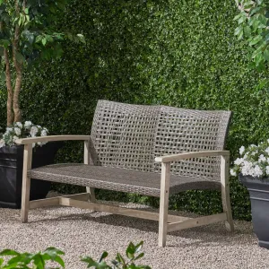 Outdoor Wood and Wicker Loveseat - NH997703 stair tread rug, stair mat