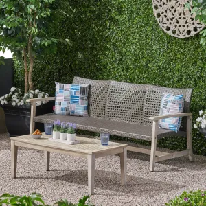 Outdoor Wood and Wicker Sofa and Coffee Table Set - NH241803 patio chairs, outdoor seating