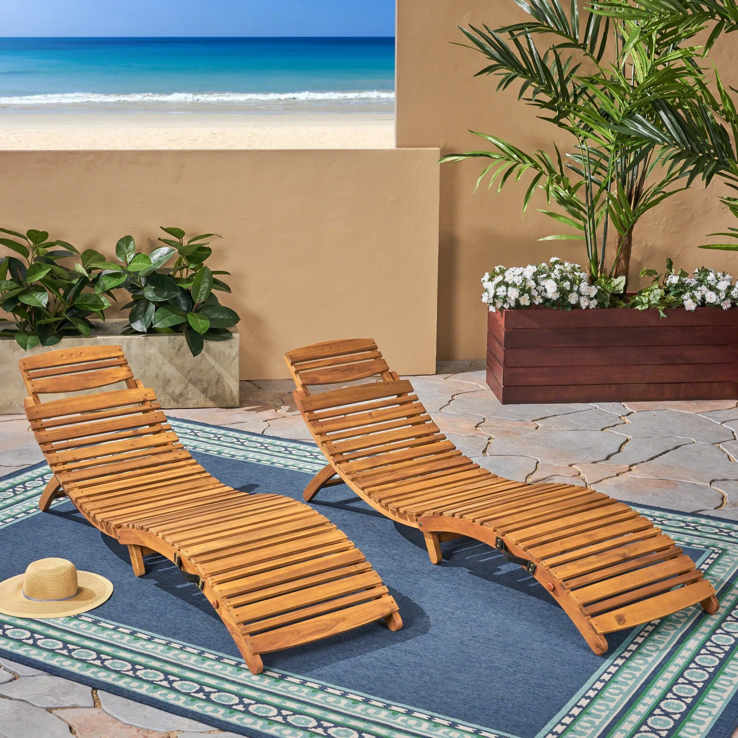 Outdoor Wood Folding & Portable Chaise Lounge - NH025732