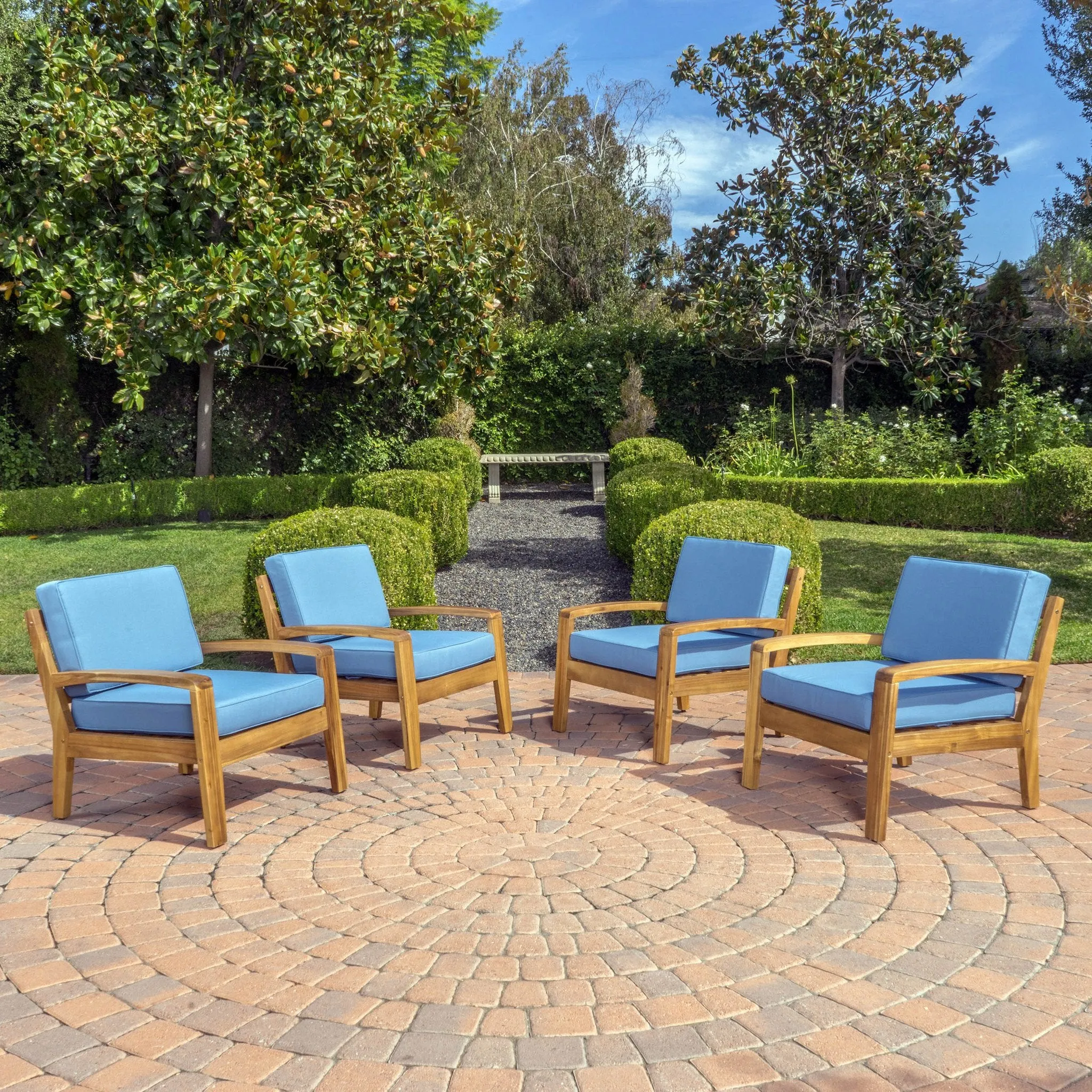 Outdoor Wood Patio Furniture Club Chairs w/ Water Resistant Cushions (Set of 4) - NH111992 chandelier, pendant light