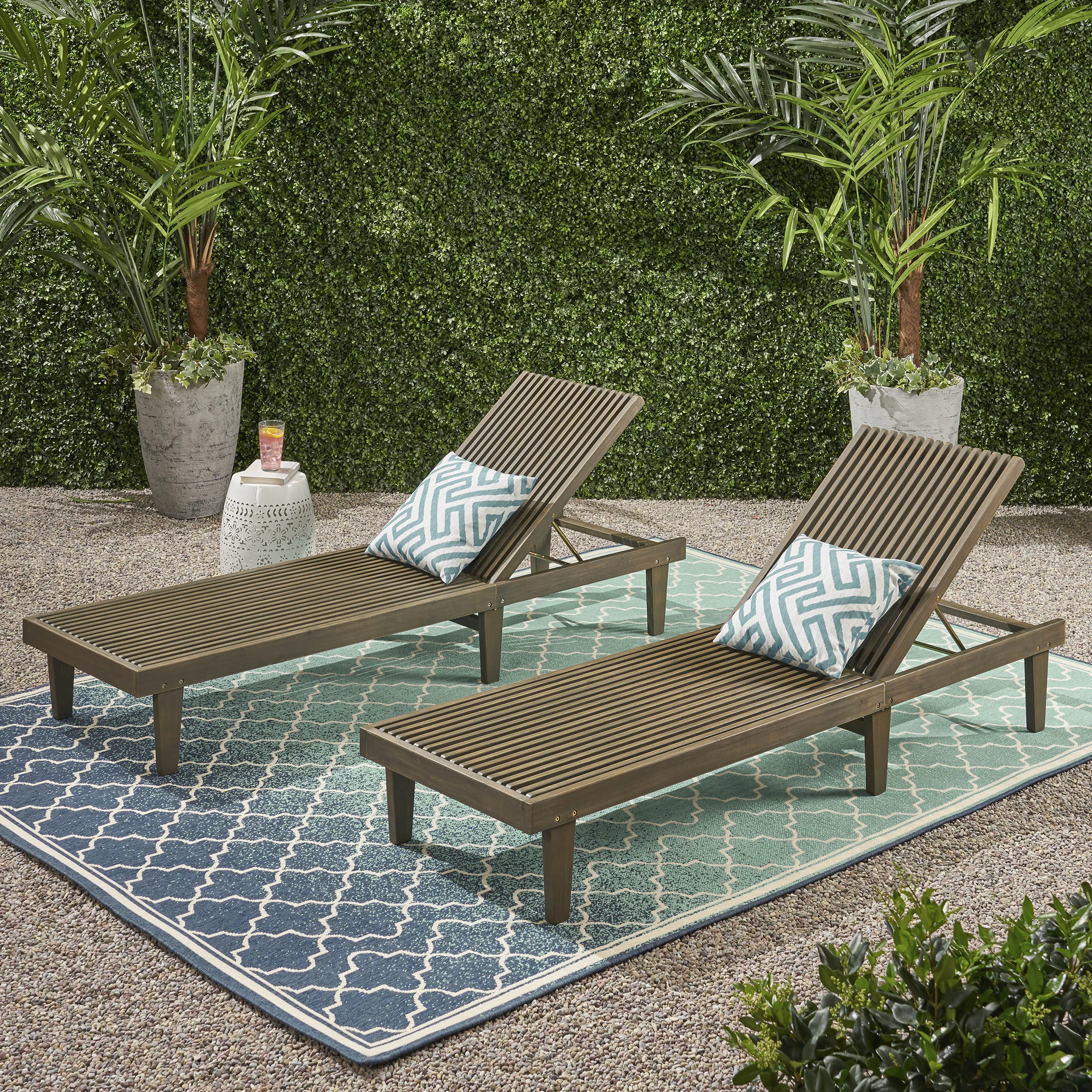 Outdoor Wooden Chaise Lounge (Set of 2) - NH470903