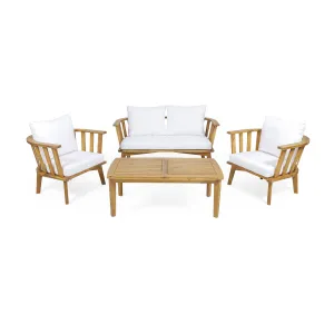 Outdoor Wooden Chat Set with Rectangular Coffee Table - NH071313 patio chairs, outdoor seating