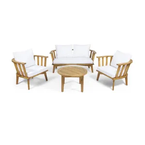 Outdoor Wooden Chat Set with Round Coffee Table - NH171313 patio chairs, outdoor seating