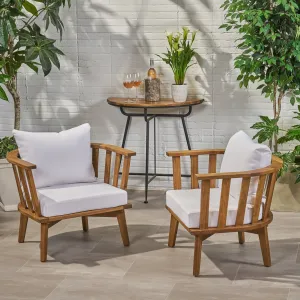 Outdoor Wooden Club Chair with Cushions (Set of 2), White and Teak Finish - NH421903 chandelier, pendant light