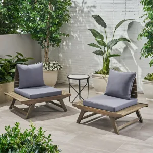 Outdoor Wooden Club Chairs with Cushions (Set of 2), Dark Gray and Gray Finish - NH171903 patio chairs, outdoor seating