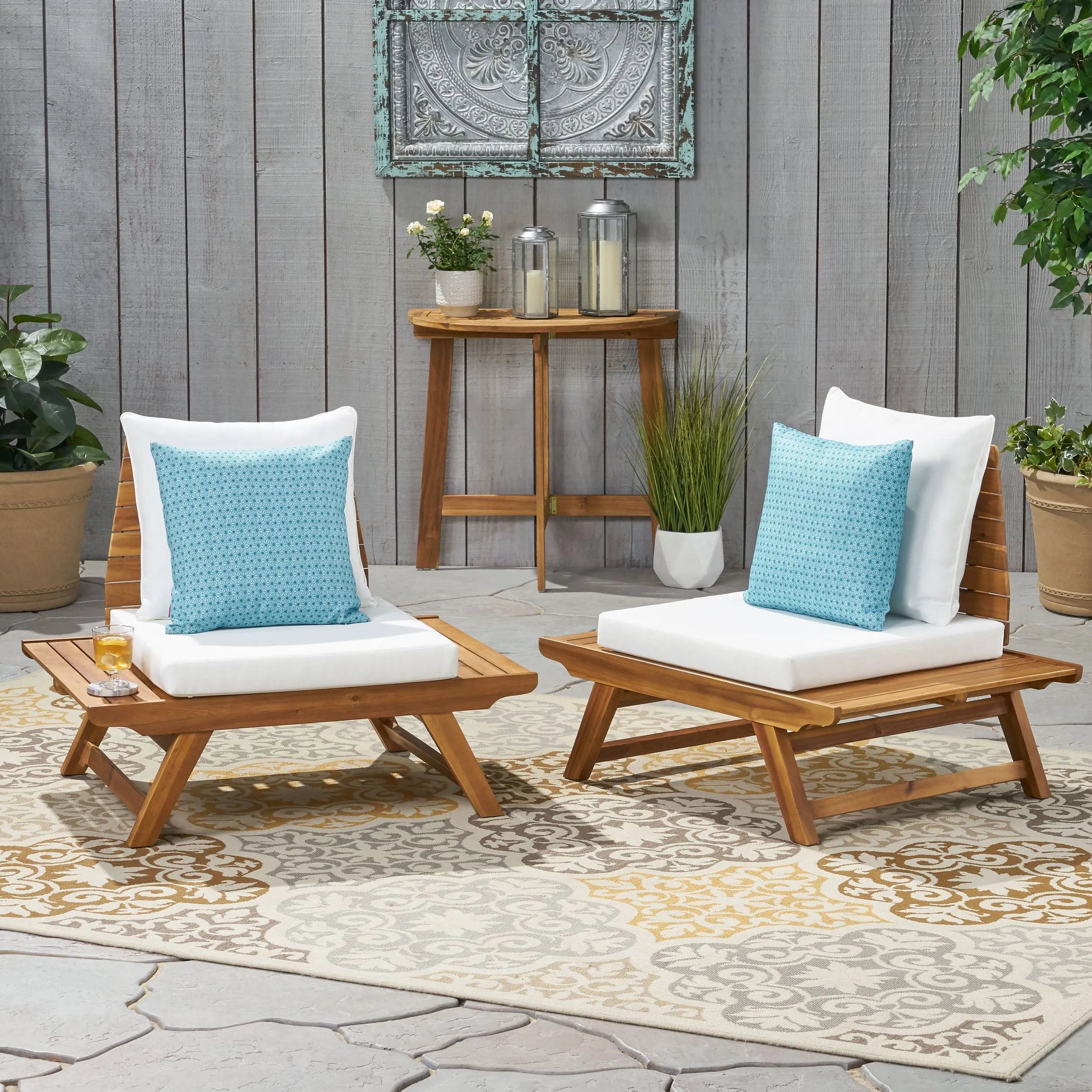 Outdoor Wooden Club Chairs with Cushions (Set of 2), Dark Gray and Gray Finish - NH171903