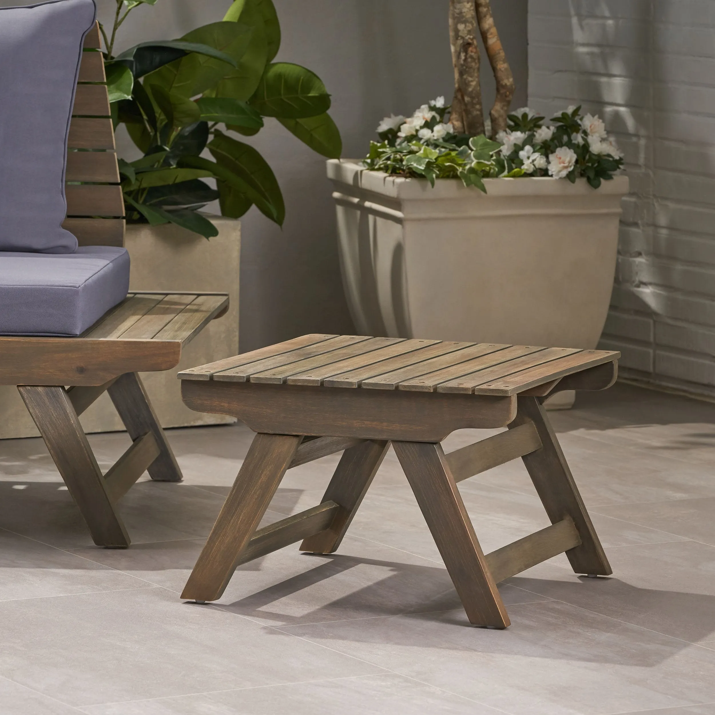 Outdoor Wooden Side Table, Gray Finish - NH571903 coffee table, accent table