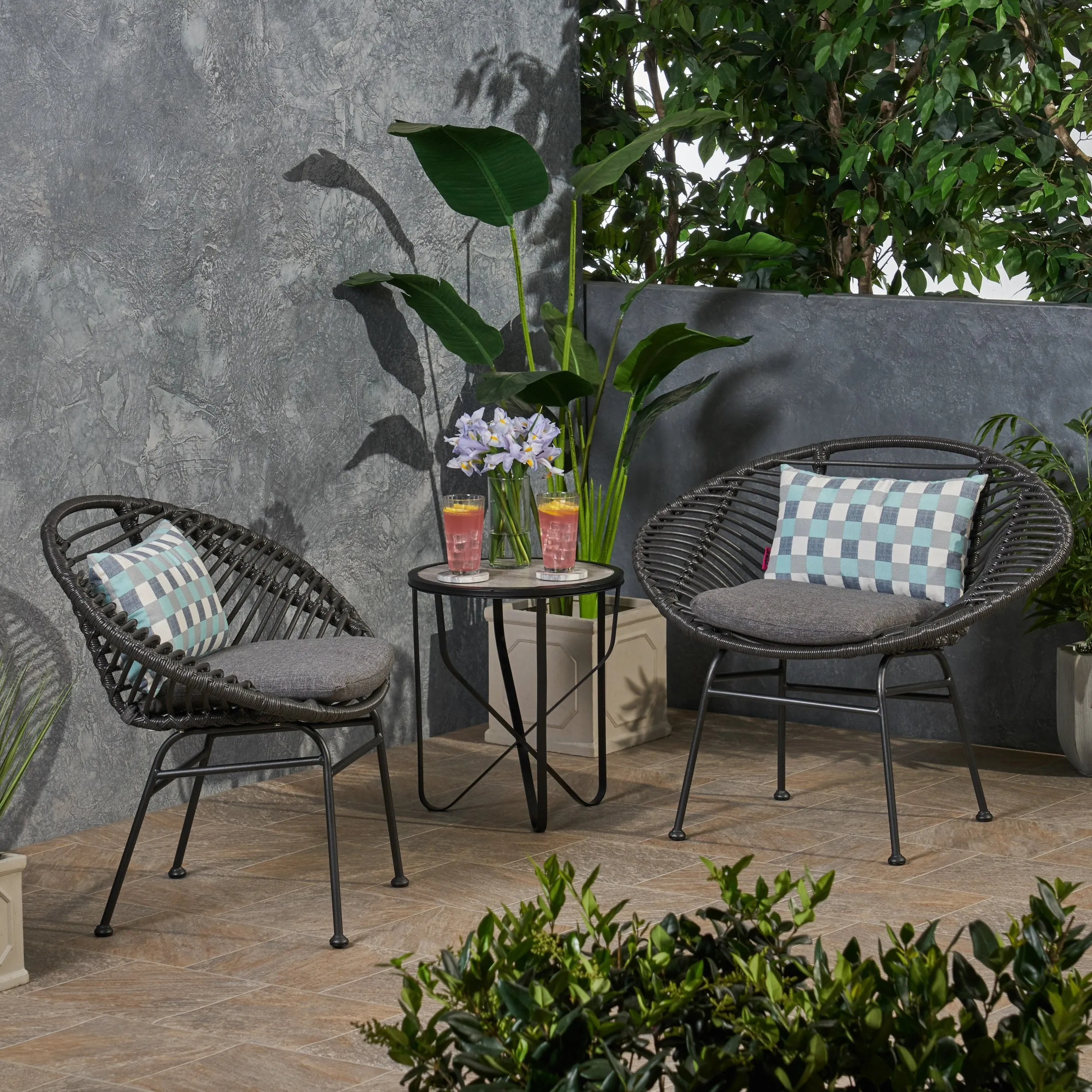 Outdoor Woven Faux Rattan Chairs with Cushions (Set of 2) - NH961903 chandelier, pendant light