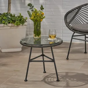 Outdoor Woven Faux Rattan Side Table with Glass Top - NH761903 coffee table, accent table