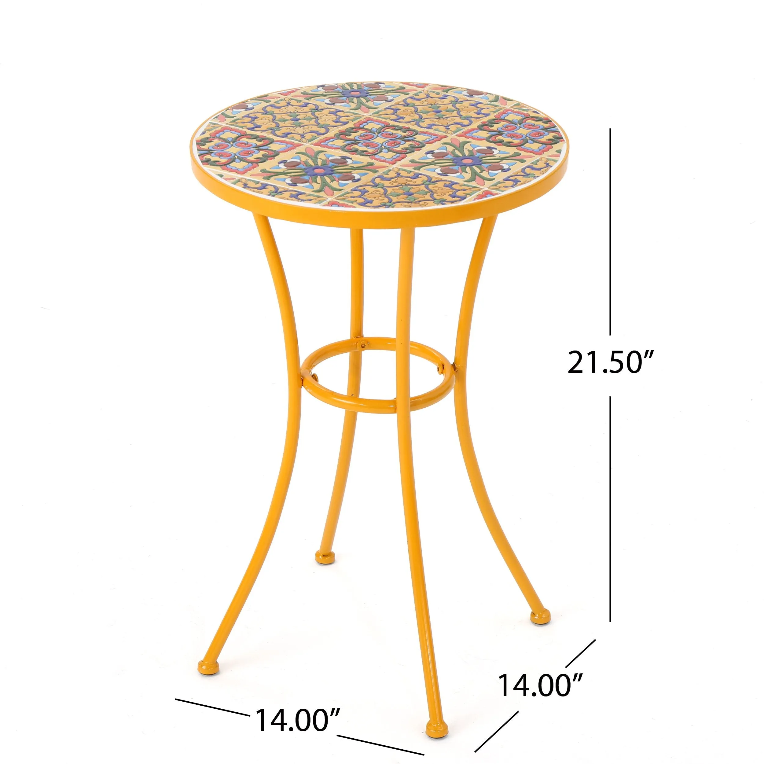 Outdoor Yellow Ceramic Tile Side Table with Iron Frame - NH951103