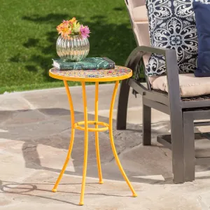 Outdoor Yellow Ceramic Tile Side Table with Iron Frame - NH951103 coffee table, accent table