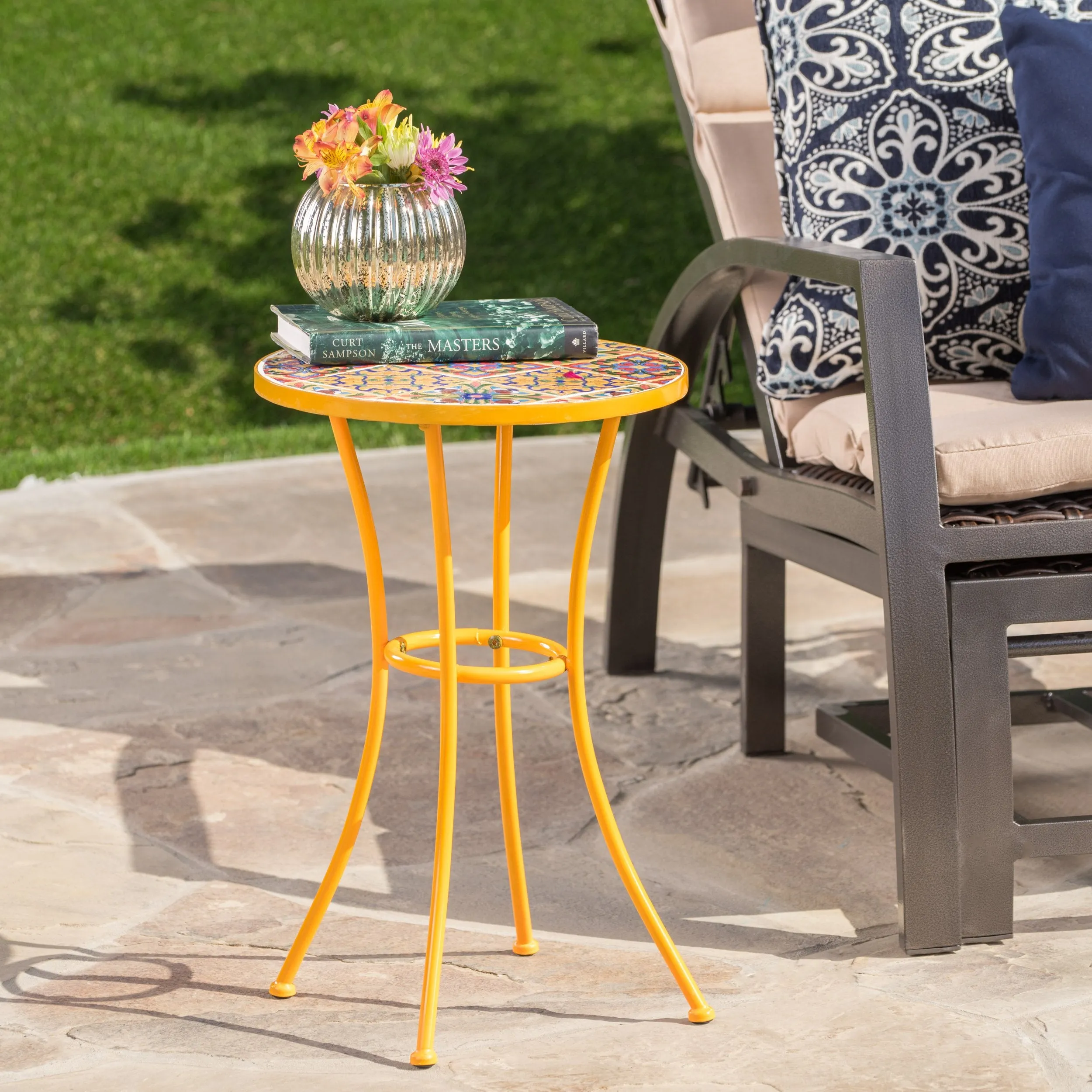 Outdoor Yellow Ceramic Tile Side Table with Iron Frame - NH951103 coffee table, accent table