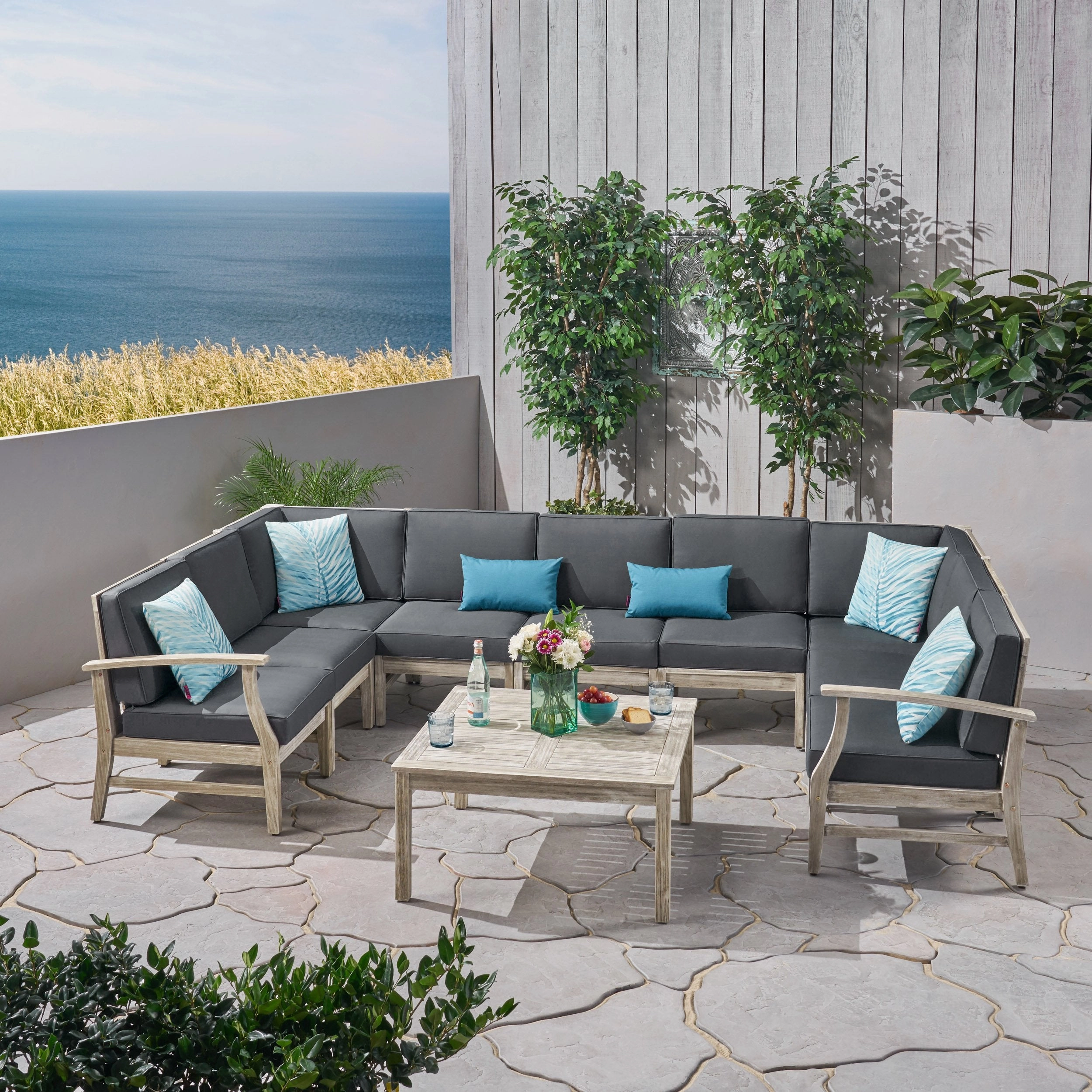 Outdoor 10 Piece Acacia Wood Sofa Sectional Set - NH233803