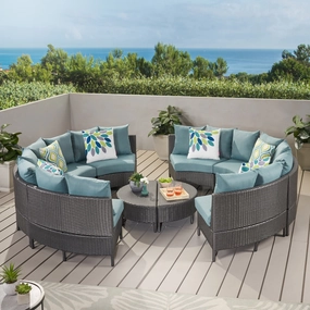 Outdoor 10 Piece Gray Wicker Sectional Sofa Set with Teal Cushions - NH406203 serving bowl, serving dish