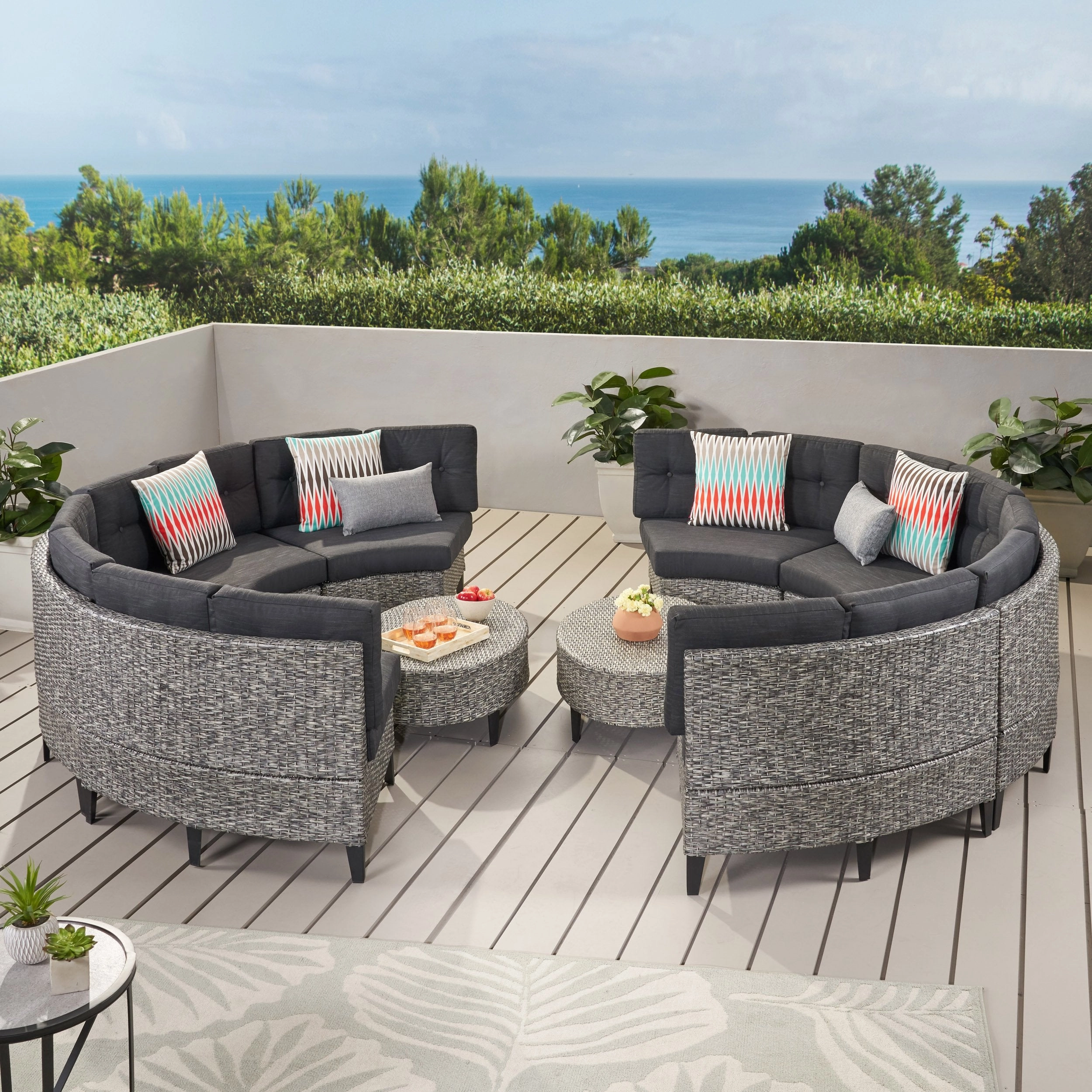 Outdoor 10 Piece Mixed Black Wicker Sofa Set with Dark Grey Water Resistant Fabric Cushions - NH516992 serving bowl, serving dish