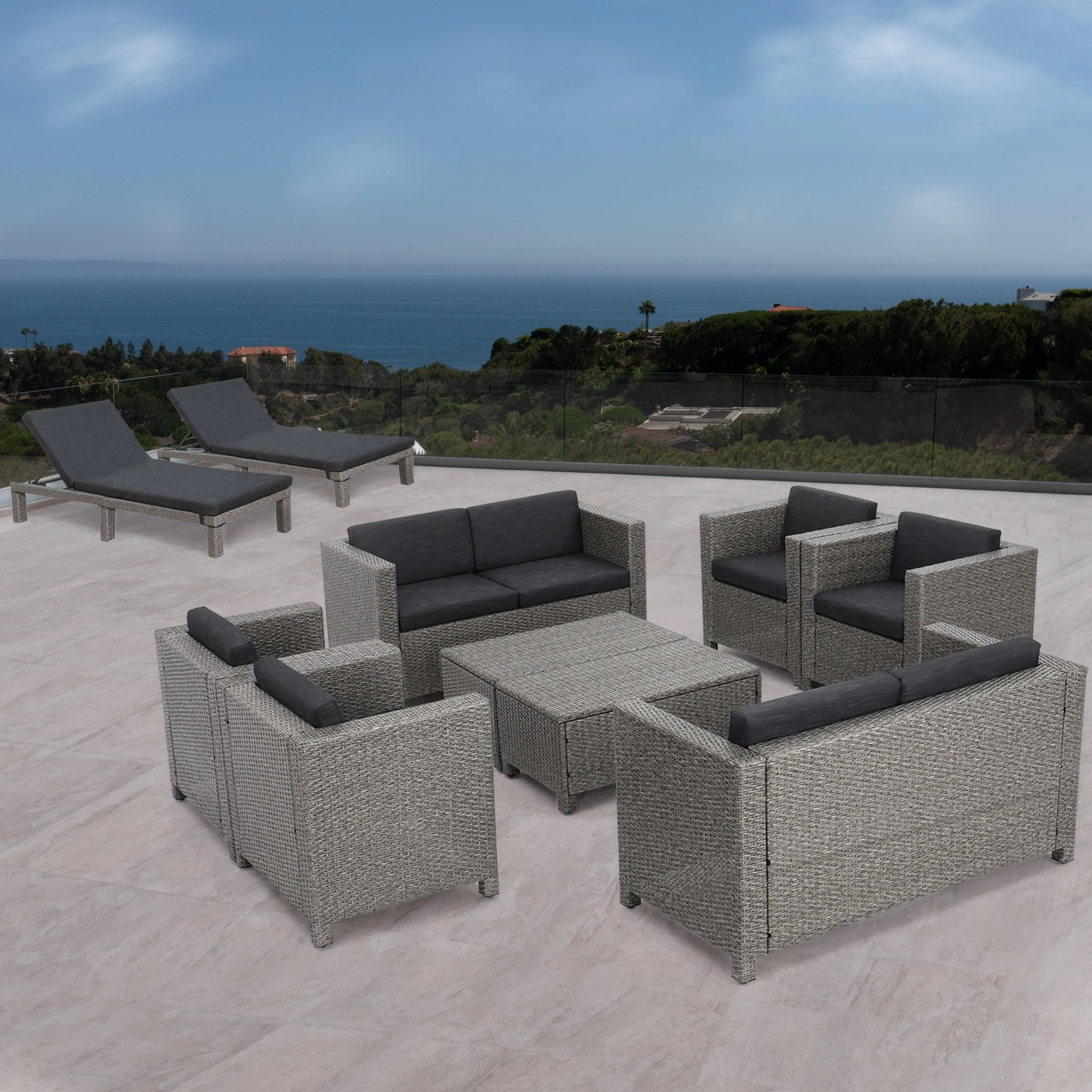 Outdoor 10 Piece Wicker Patio Set with Water Resistant Cushions - NH393003 cushion cover, soft furnishing