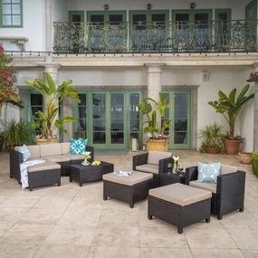 Outdoor 10 Piece Wicker Sofa Collection w/ Water Resistant Cushions - NH364003 cushion cover, soft furnishing