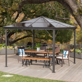 Outdoor 10 x 10 Foot Black Rust Proof Aluminum Framed Hardtop Gazebo (No Curtains) - NH183303 cowhide rug, luxury rug