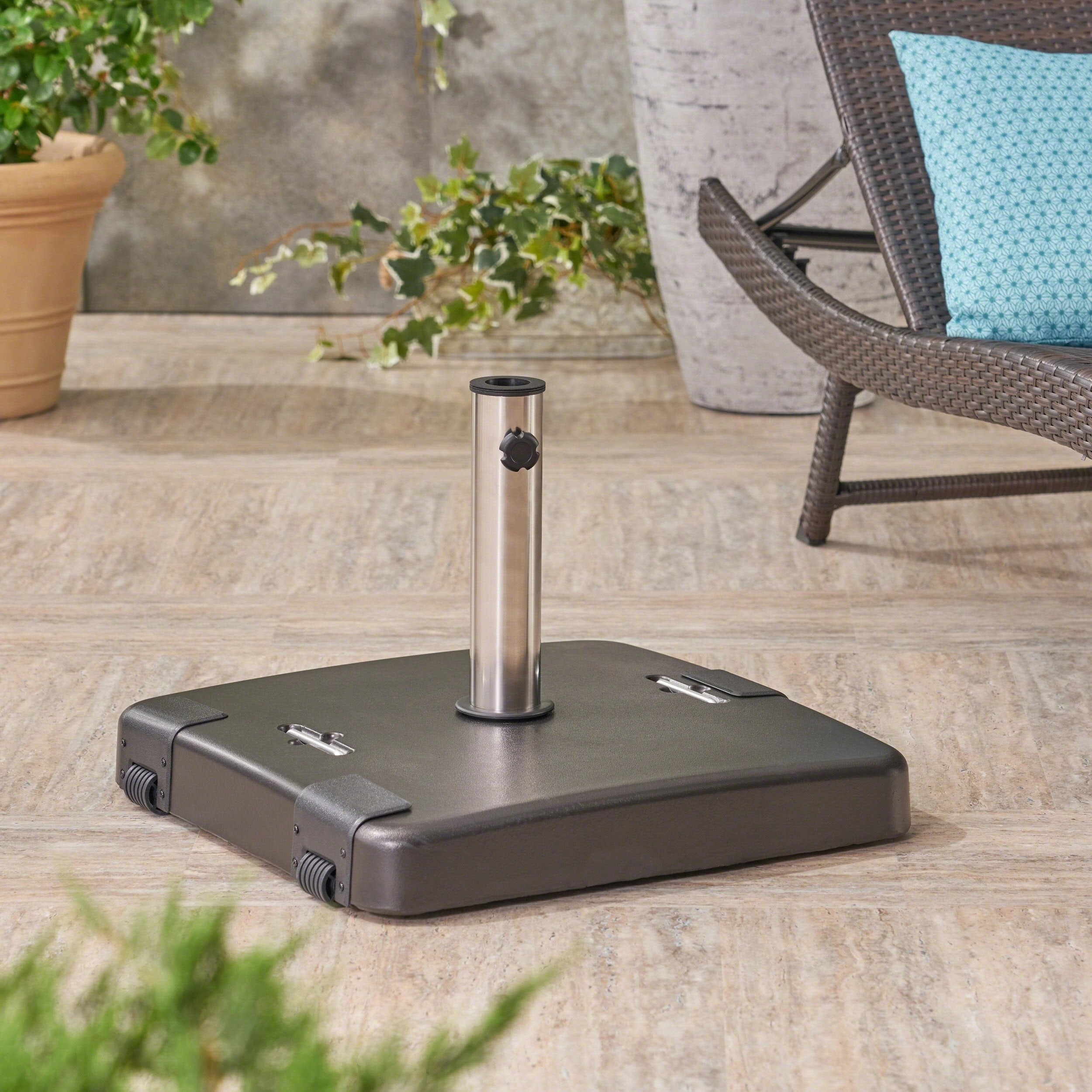Outdoor 119lb Concrete Square Umbrella Base with Stainless Steel Collar - NH928403 cowhide rug, luxury rug