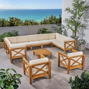 Outdoor 11 Seater Acacia Wood Sectional Sofa and Club Chair Set - NH044803 serving bowl, serving dish