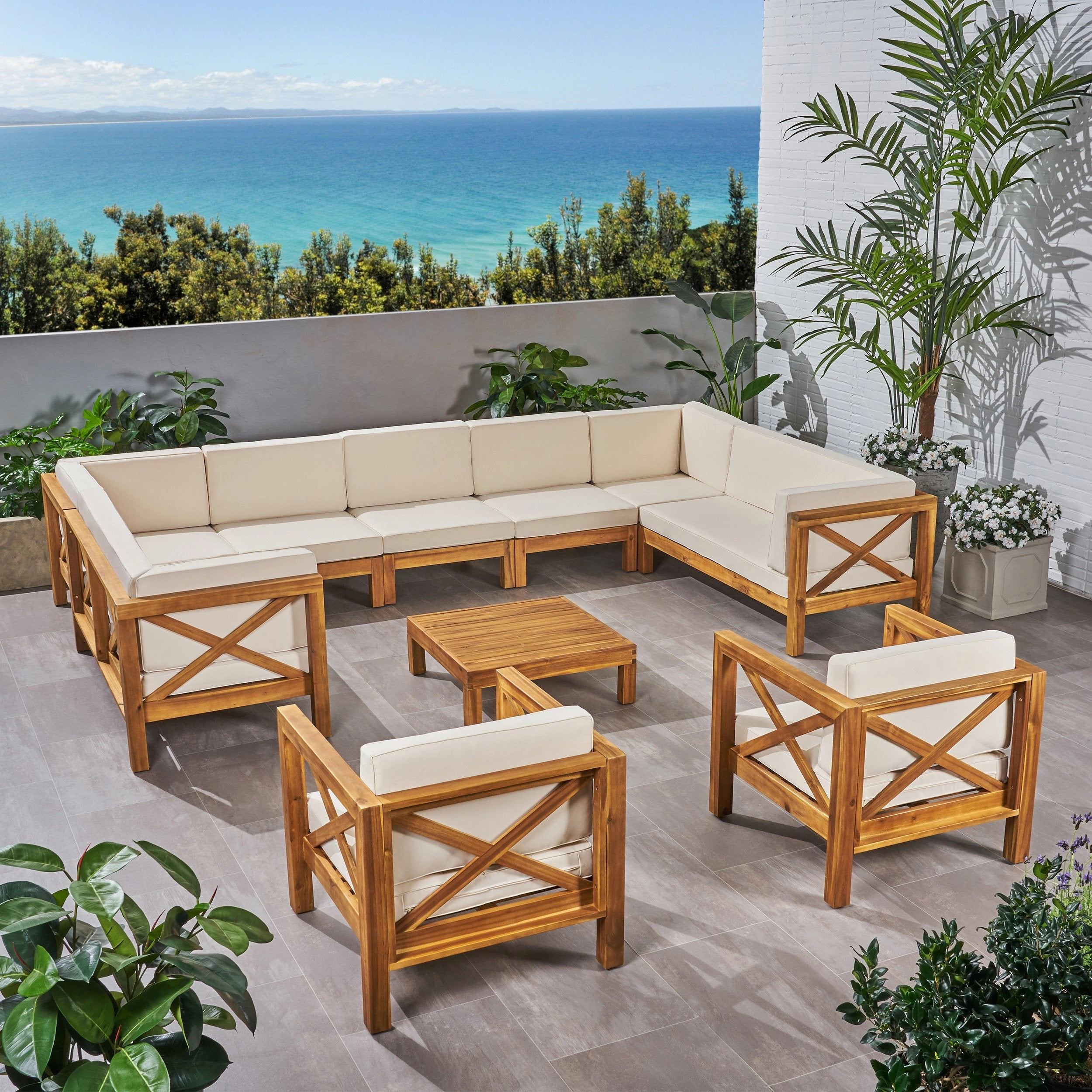 Outdoor 11 Seater Acacia Wood Sectional Sofa and Club Chair Set - NH044803 serving bowl, serving dish