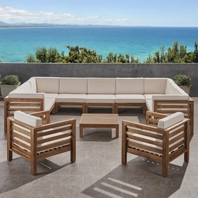 Outdoor 11 Seater Acacia Wood Sectional Sofa and Club Chair Set - NH984803 serving bowl, serving dish