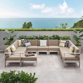 Outdoor 11 Seater Aluminum U-Shaped Sofa Sectional and Ottoman Set - NH568903 serving bowl, serving dish