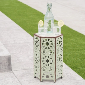 Outdoor 12 Inch Crackle Green Sunburst Iron Side Table - NH959103 coffee table, accent table