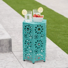 Outdoor 12 Inch Crackle Sunburst Iron Side Table - NH359103 coffee table, accent table