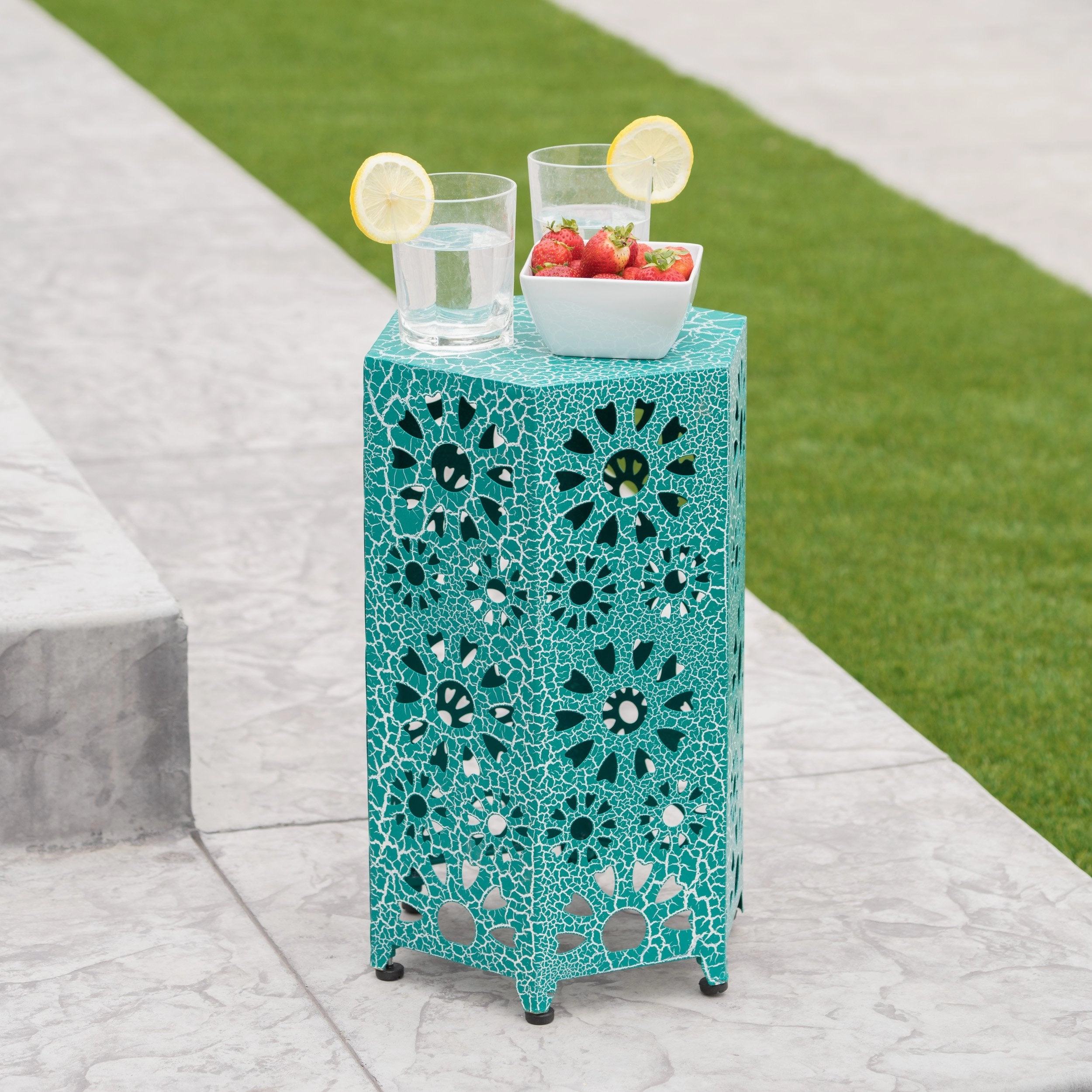 Outdoor 12 Inch Crackle Sunburst Iron Side Table - NH359103 coffee table, accent table