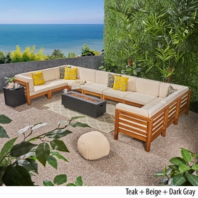 Outdoor 12 Piece U-Shaped Sectional Sofa Set with Fire Pit - NH521703 serving bowl, serving dish