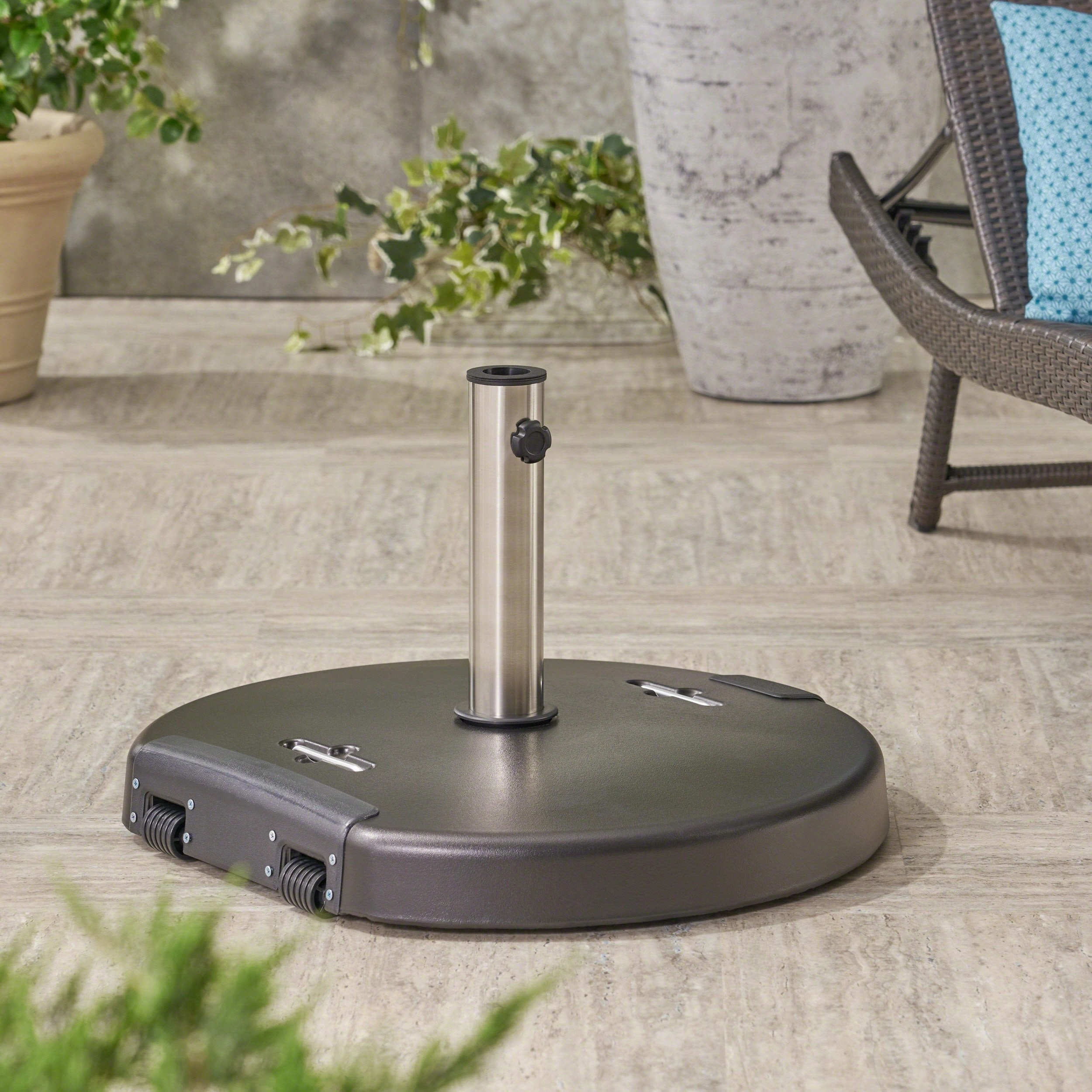Outdoor 132lb Concrete Circular Umbrella Base with Stainless Steel Collar - NH528403 cowhide rug, luxury rug