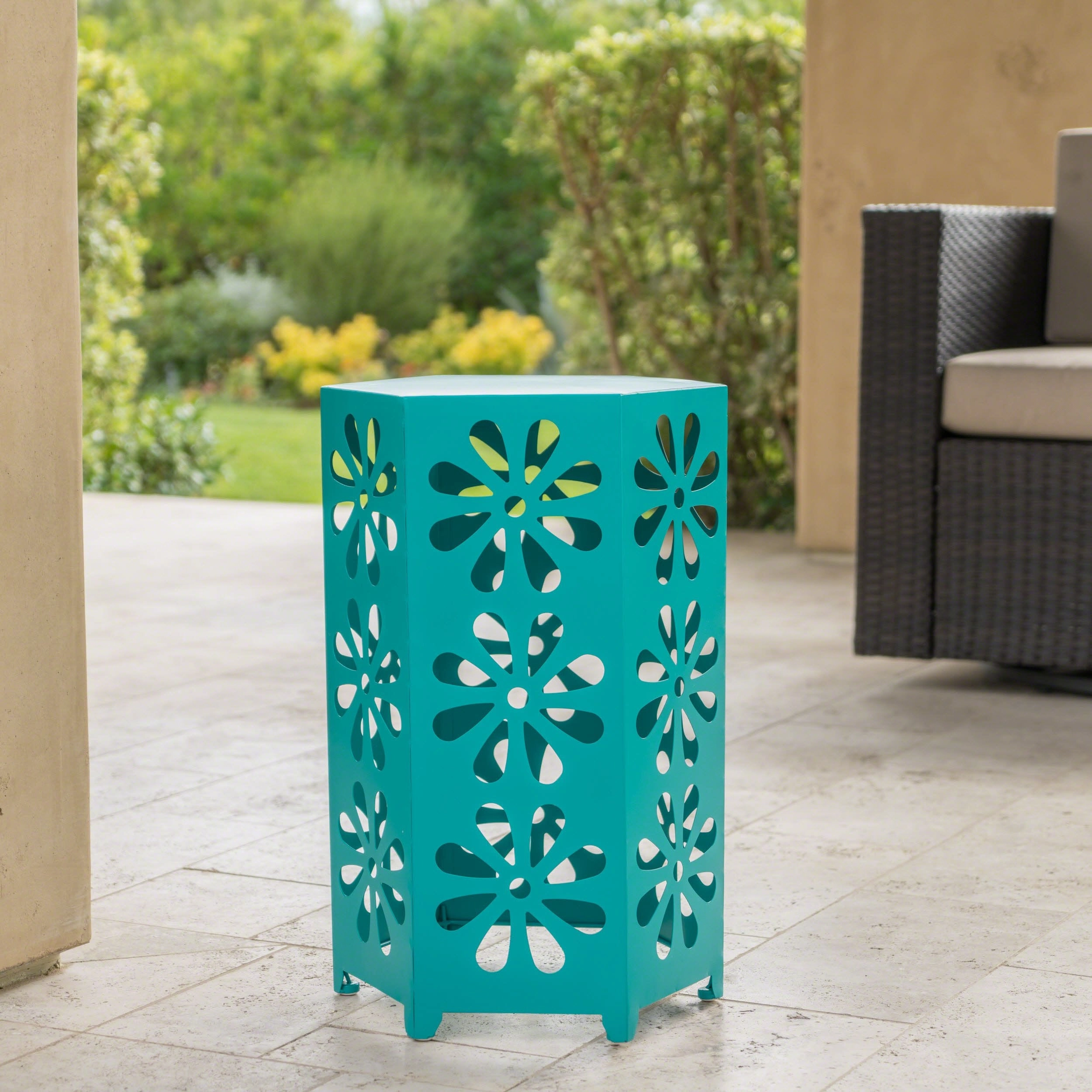 Outdoor 14 Inch Iron Floral Side Table - NH271303 coffee table, accent table