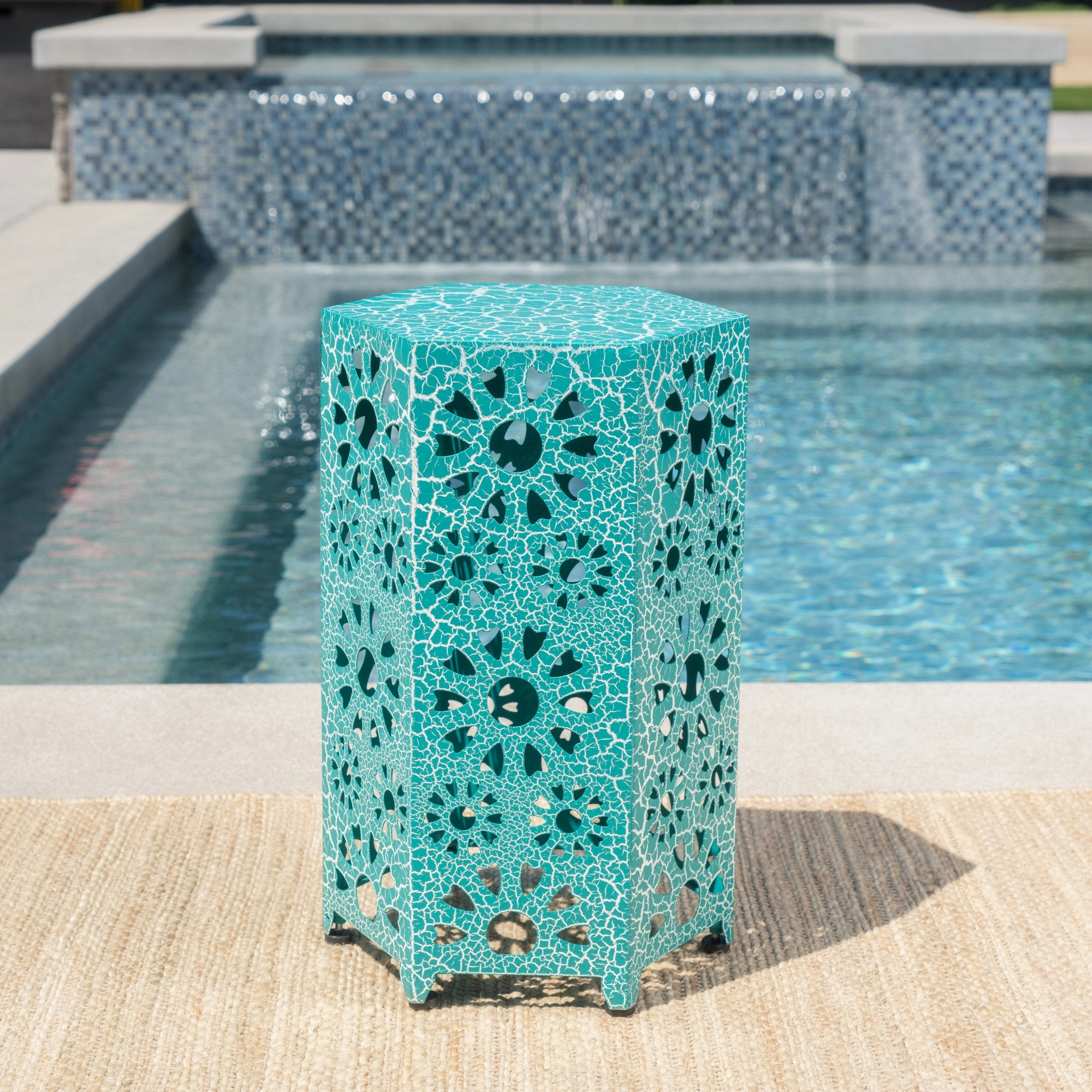 Outdoor 14 Inch Sunburst Iron Side Table - NH259103