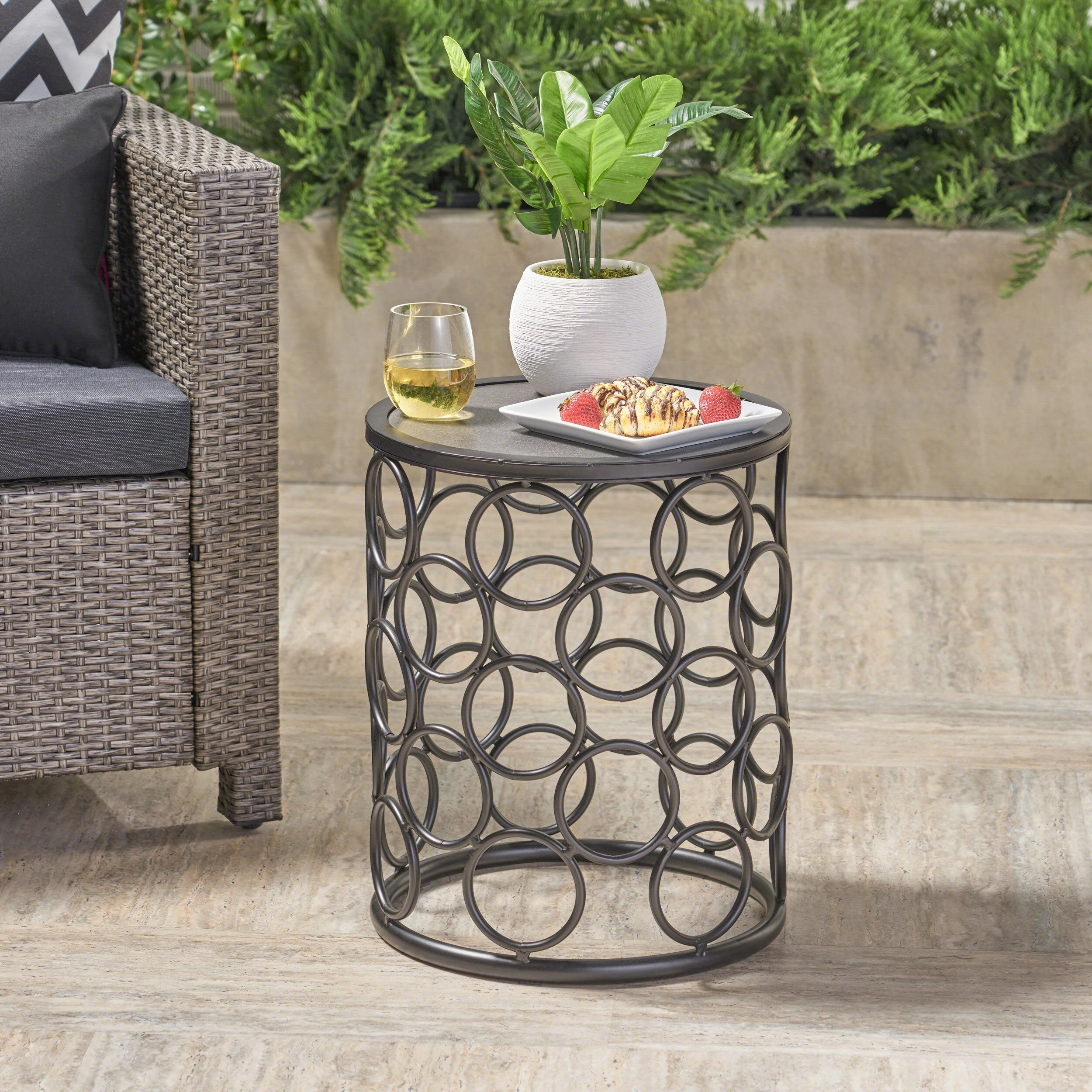 Outdoor 16 Inch Grey Finish Ceramic Tile Side Table - NH502403 coffee table, accent table