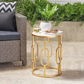 Outdoor 16 Inch White Finish Faux Stone Side Table - NH302403 coffee table, accent table